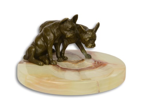 bronz mopsz kutyák + onyx tál AT-6